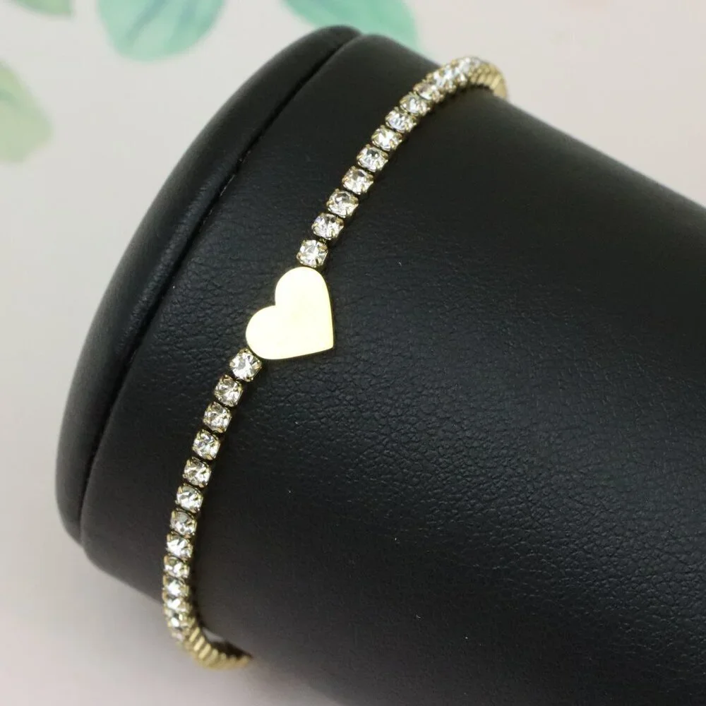 Elegant Heart Charm Yellow Bracelet with Crystal Accents, XPBL0666
